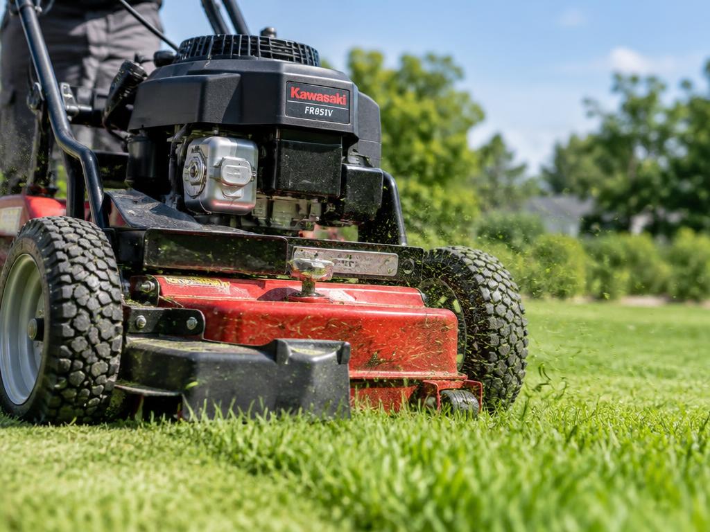 Lawn mower cutting grass